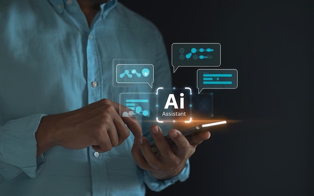 Chat Bot Chat with AI or Artificial Intelligence technology Woman using a laptop computer chatting
