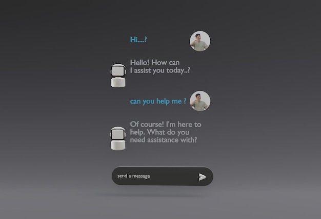Chat bot on AI assistant robot to communicate with users Programming Web Prompt AI 3D Cool Black