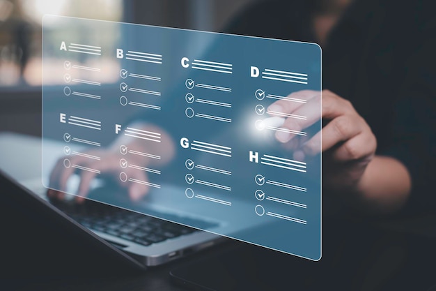 Checklist and clipboard task documentation management Online survey form checklist by laptop computer Document Management Checking System online documentation database and process manage files