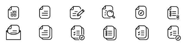 Checklist icons set Check the box Document on clipboard in linear style