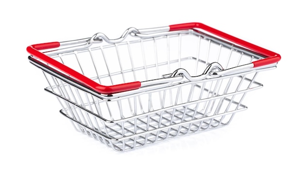 Chrome plated wire metal square empty shopping basket  isolated on white background