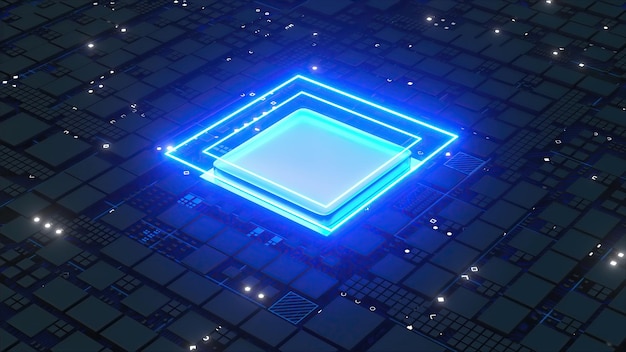 circuit board with cpu computer generated 3d render
