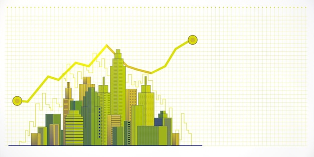 Cityscape with Growth Chart on a Grid Background 3D Rendering
