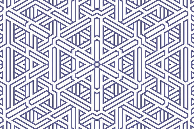 Classic geometric background pattern with blue lines on white, decoration ornament illustration. Simple straight blue line stripes of different design shapes