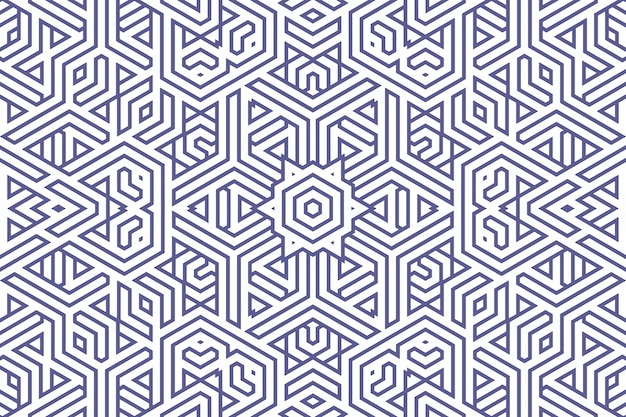 Classic geometric background pattern with blue lines on white, decoration ornament illustration. Simple straight blue line stripes of different design shapes