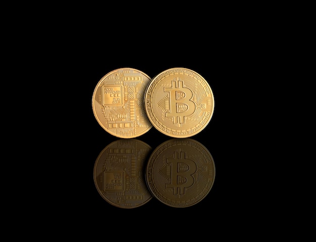 Close-up of bitcoin on black background