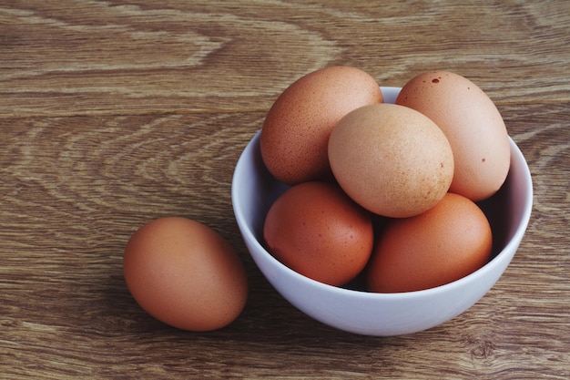 Close-up of brown eggs on table