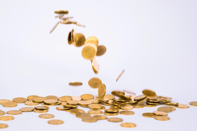 Close-up of coins on white background