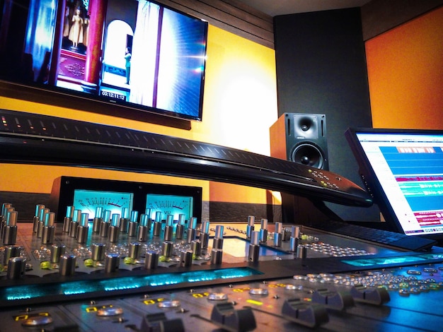 Close-up of mixing console