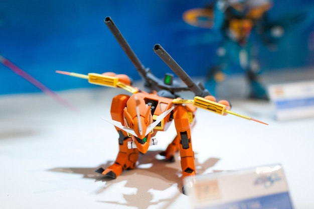Close-up of orange toy on table