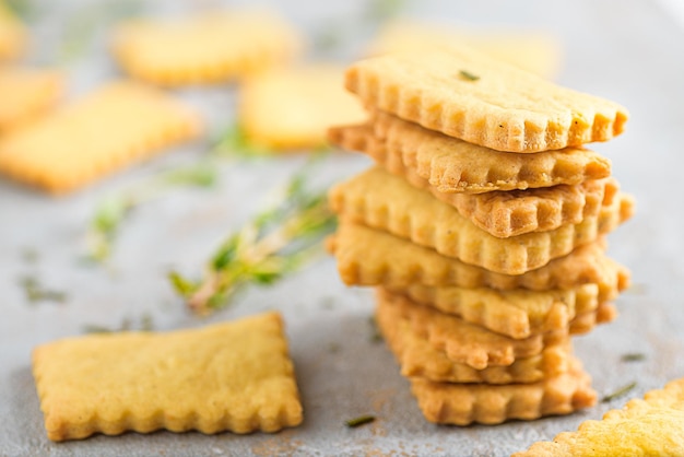 Close-up of stack of crackers