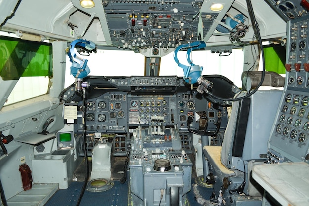 close up shot on helicopter console inside cockpit