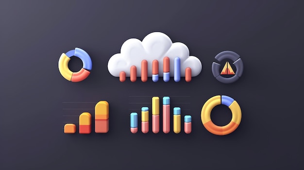 closeup 3d minimal cloud icon with infographics chart on dark background generative ai