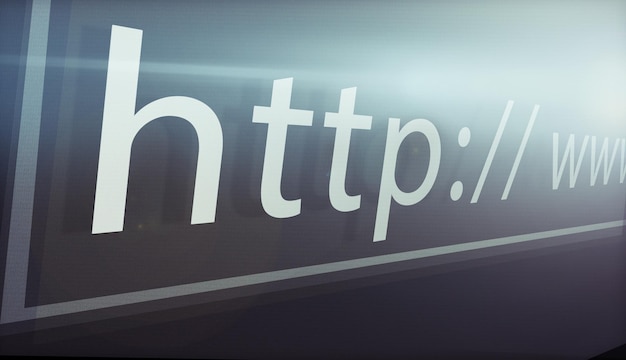 Closeup website and url of search bar on computer screen for information worldwide surfing or server Homepage html or webpage address for browsing research download and online portal on internet