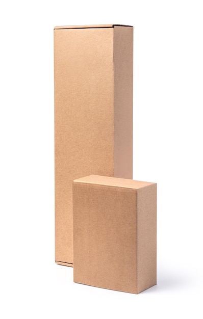 closing a stack of cardboard boxes on a white background with clipping path
