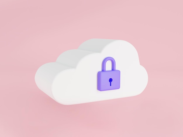 Cloud and locked padlock icon Cloud data security services concept Cloud Computing Data security and cloud connection technology personal information data protection 3d rendering illustration