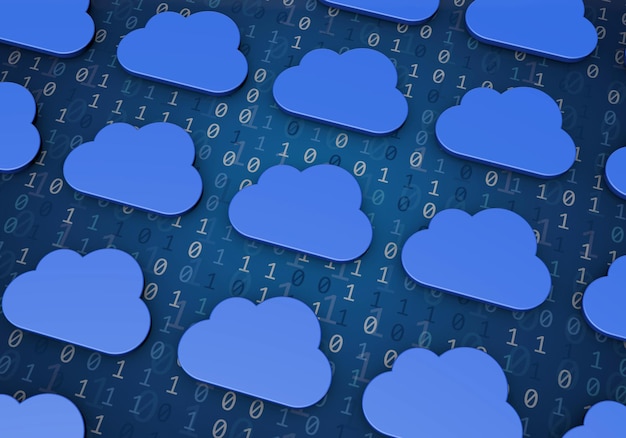Cloud computing concept Blue cloud shape on a binary code background 3D Rendering