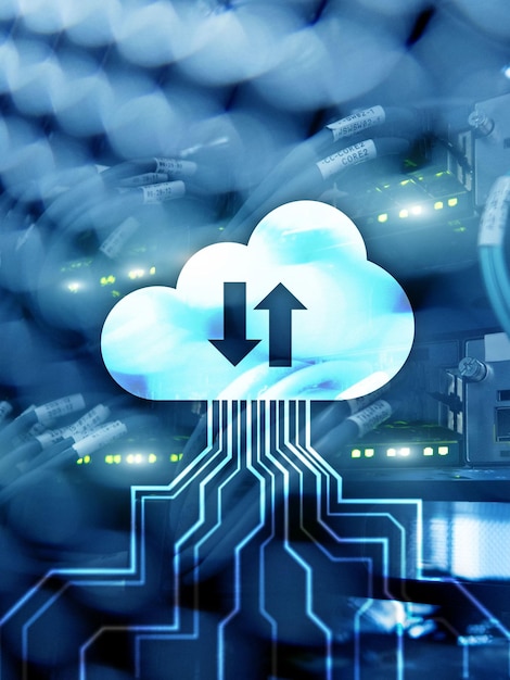 Cloud technology data storage Internet concept on supercomputer background