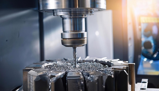 CNC milling machine processing on steel with cooling