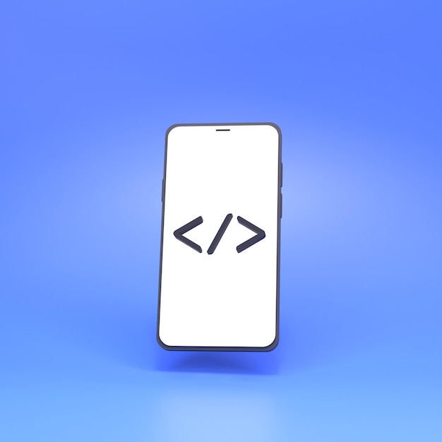 Code part symbol on phone screen Concept of coding and programming 3d render