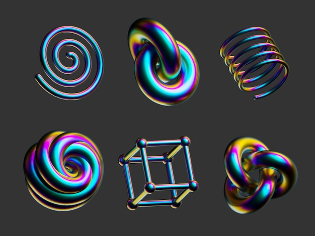 Collection of colorful metallic design elements