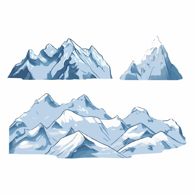 Collection of mountain covered with snow watercolor illustration