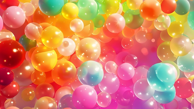 Colorful 3d joyful Party Balloons background with decoration
