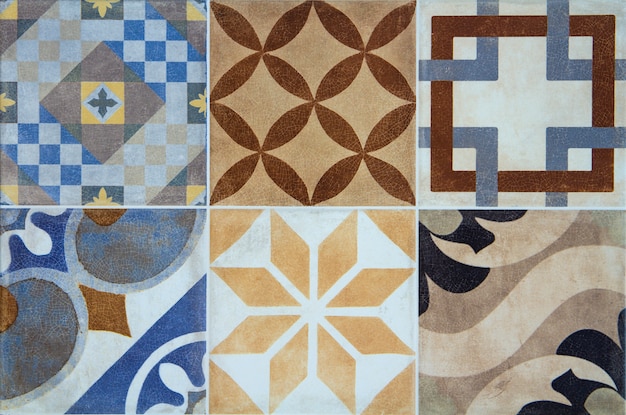 colorful ceramic tiles with portugal mediterranean style pattern scene.