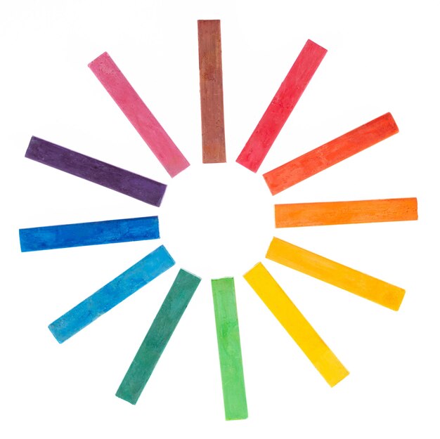 Colorful chalk pastels isolated on white background