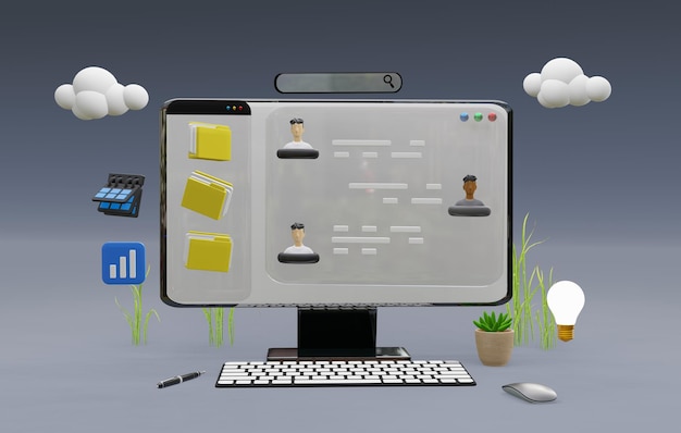 Computer 3D illustration Data analysis Website SEO White Screen Application