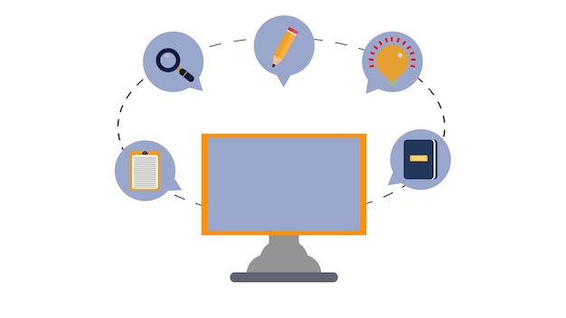 Computer monitor with search clip broad icon on a pink background
