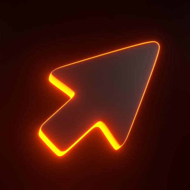 computer mouse click pointer with bright glowing futuristic orange neon lights on black background
