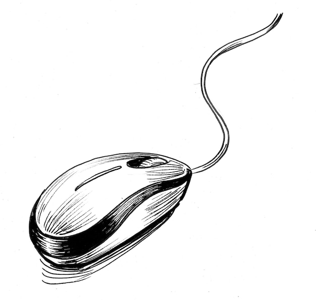 Computer mouse. Ink black and white drawing