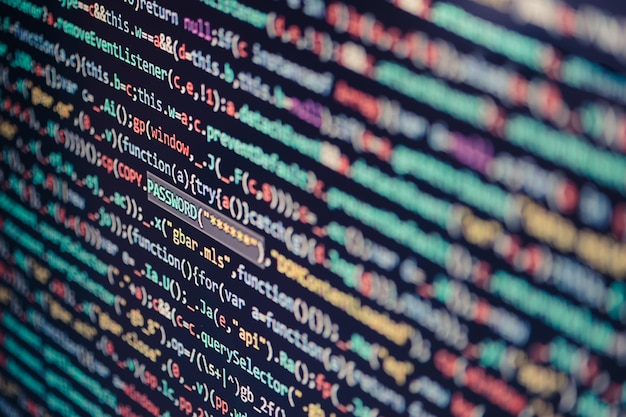 Computer screen displaying program code website development application building password