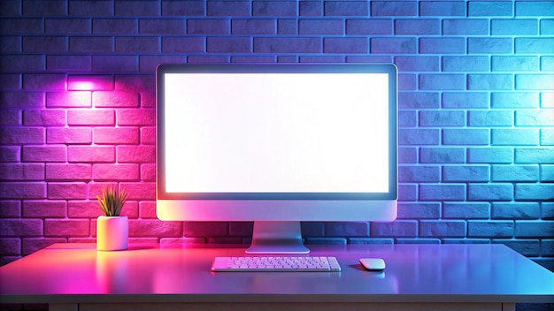 Computer screen mockup on neon background