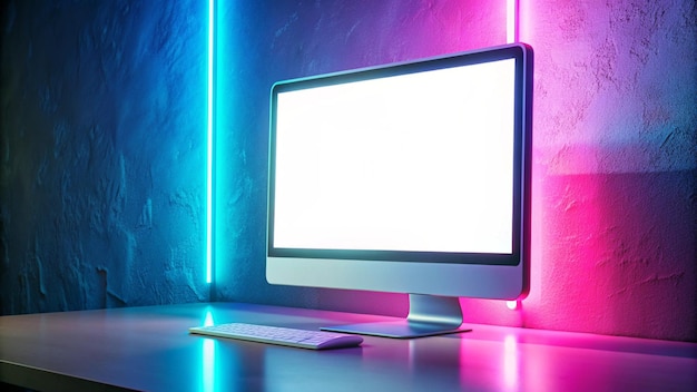Computer screen mockup on neon background