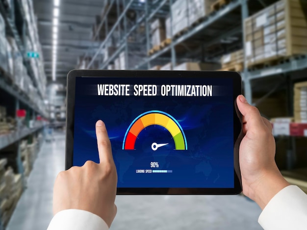 Computer software evaluating website loading speed snugly