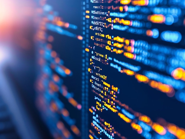 Computer Technology and Programming Digital Data and Coding on Blue Background Internet Security Concept