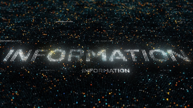 Computer theme word made of random dots on fractured string background with glow, abstract digital background with depth of field, particle style illustration