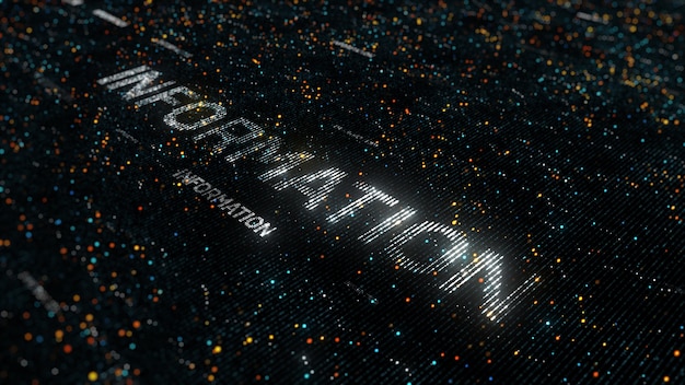 Computer theme word made of random dots on fractured string background with glow, abstract digital background with depth of field, particle style illustration