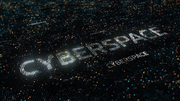 Computer theme word made of random dots on fractured string background with glow, abstract digital background with depth of field, particle style illustration