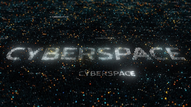 Computer theme word made of random dots on fractured string background with glow, abstract digital background with depth of field, particle style illustration