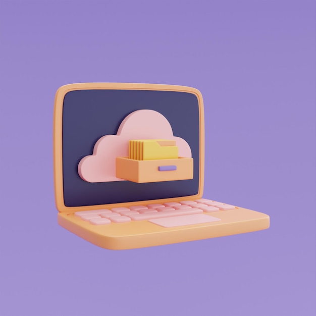 Computer with File folders document Cloud computing technology and Online data storage for business network concept 3d rendering