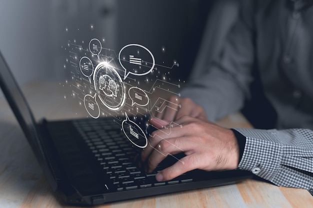 Concept AI Chatbot smart digital customer service applicationcomputer program or artificial intelligence Created to moderate user conversations Both in the form of letters and sounds