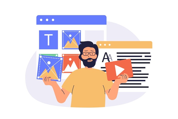 Content manager web concept with flat cartoon people for website design