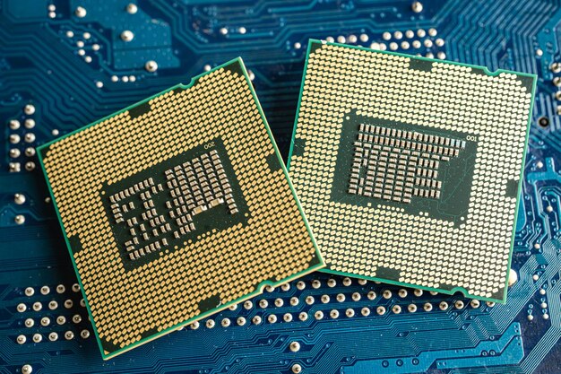 CPU central processor unit chip Chip on circuit board in PC and laptop computer technology