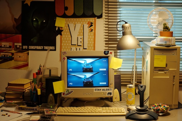 Creating Futuristic Computer Setup at Vintage Desk