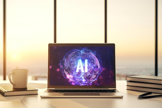 Creative artificial Intelligence symbol concept on modern computer monitor 3D Rendering