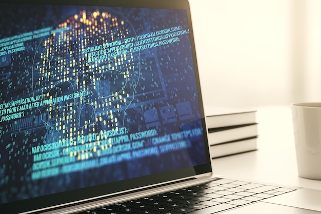 Creative concept of code skull illustration on modern laptop screen Hacking and phishing concept 3D Rendering