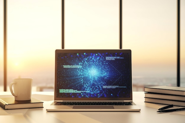 Creative concept of code skull illustration on modern laptop screen Hacking and phishing concept 3D Rendering